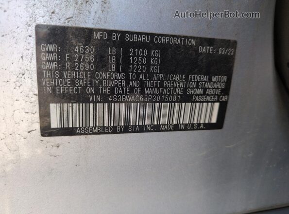 4S3BWAC63P3015081 2023 SUBARU LEGACY Silver ძრავის განყოფილების ხედი