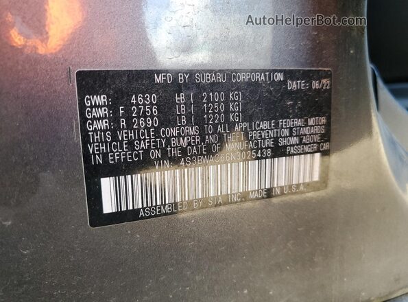 4S3BWAC66N3025438 2022 SUBARU LEGACY Gray Widok komory silnika