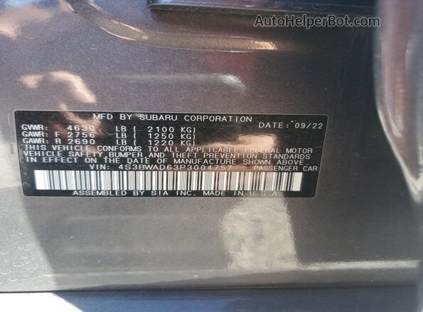 4S3BWAD63P3004757 2023 SUBARU LEGACY Gray 