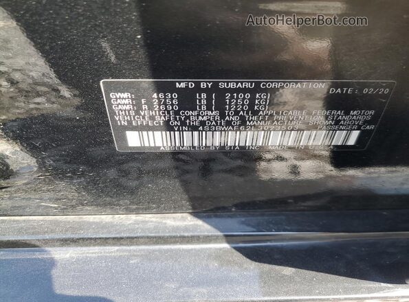 4S3BWAF62L3023503 2020 SUBARU LEGACY Black 