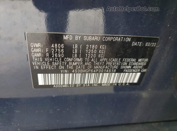 4S3BWGP64P3014518 2023 SUBARU LEGACY Blue 
