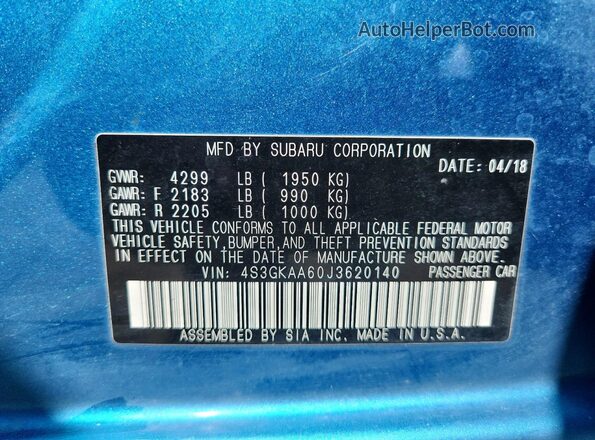 4S3GKAA60J3620140 2018 SUBARU IMPREZA Синий 