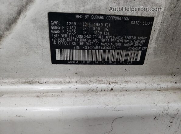 4S3GKAB64M3606731 2021 SUBARU IMPREZA White Շարժիչի բաժամունքի տեսք