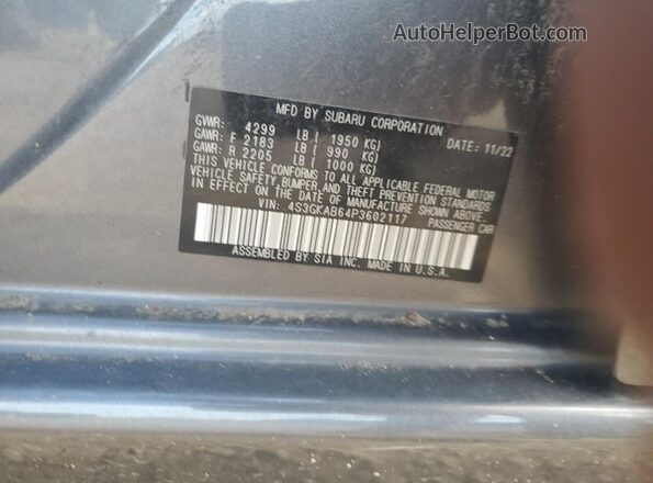 4S3GKAB64P3602117 2023 SUBARU IMPREZA Gray ძრავის განყოფილების ხედი