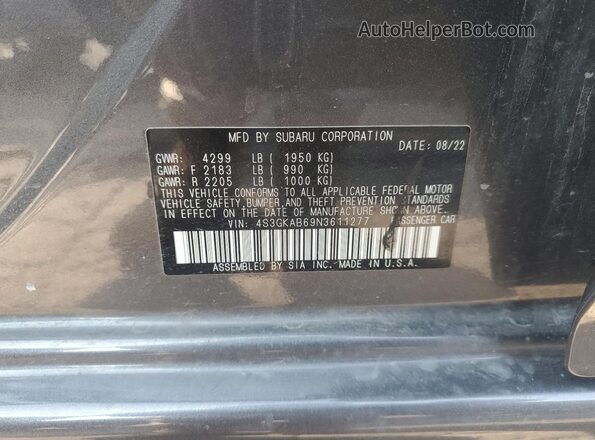 4S3GKAB69N3611277 2022 SUBARU IMPREZA Gray ძრავის განყოფილების ხედი