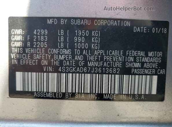 4S3GKAD67J3613682 2018 SUBARU IMPREZA Серебряный 