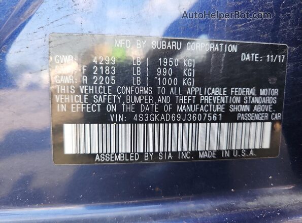 4S3GKAD69J3607561 2018 SUBARU IMPREZA Blue 