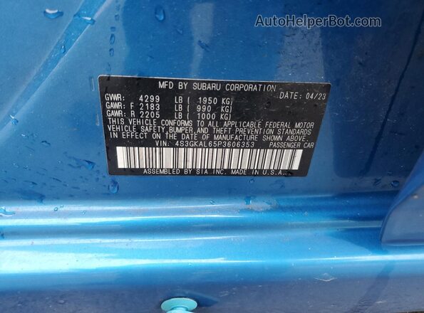 4S3GKAL65P3606353 2023 SUBARU IMPREZA Blue VIN კოდის სტიკერის ხედი