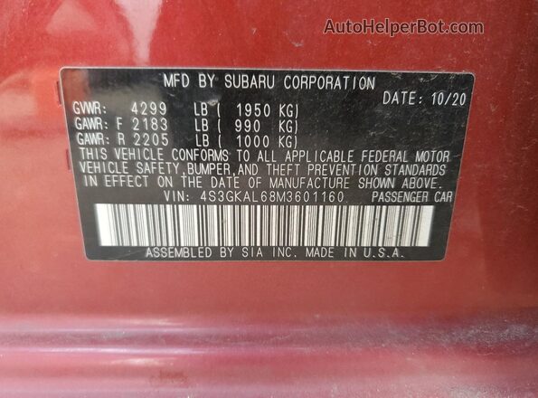 4S3GKAL68M3601160 2021 SUBARU IMPREZA Red 