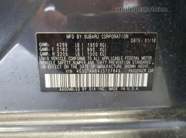 4S3GTAA64J3727849 2018 SUBARU IMPREZA Серый 