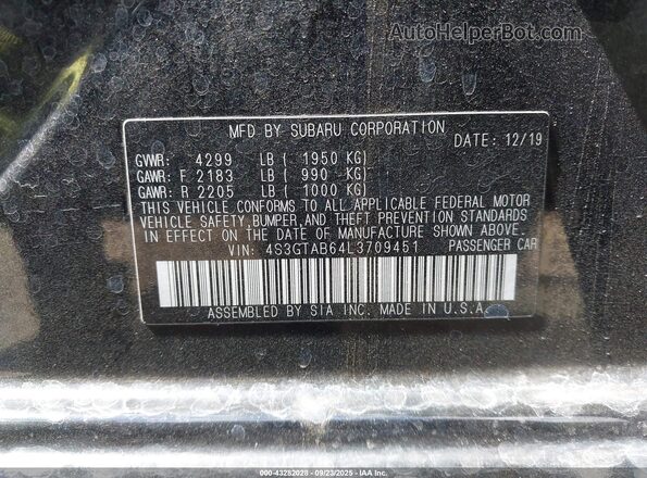 4S3GTAB64L3709451 2020 SUBARU IMPREZA Black Вид підкапотного простору