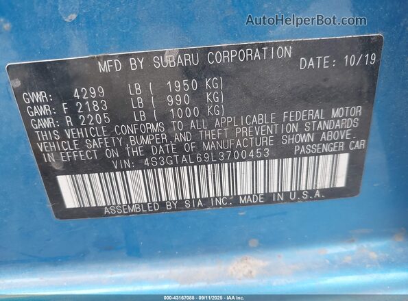 4S3GTAL69L3700453 2020 SUBARU IMPREZA Blue 