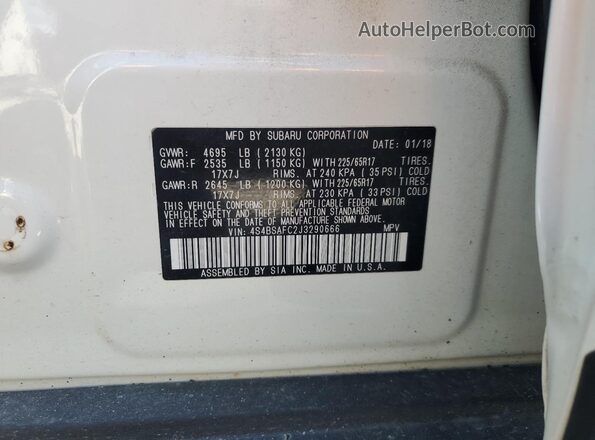 4S4BSAFC2J3290666 2018 SUBARU OUTBACK Белый 