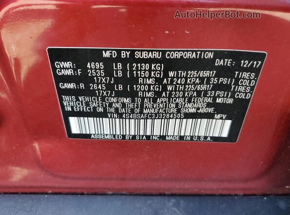 4S4BSAFC3J3284505 2018 SUBARU OUTBACK Red 