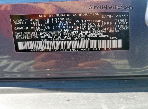 4S4BSAHC3J3210675 2018 SUBARU OUTBACK Синий 