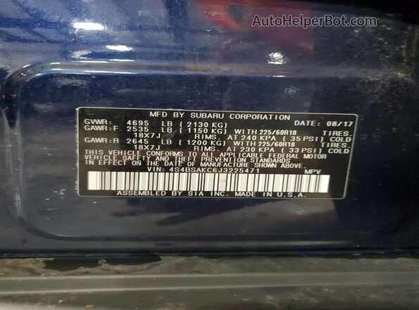 4S4BSAKC6J3225471 2018 SUBARU OUTBACK Blue 