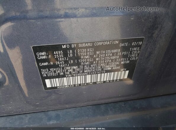 4S4BSANC7J3314770 2018 SUBARU OUTBACK Синий 