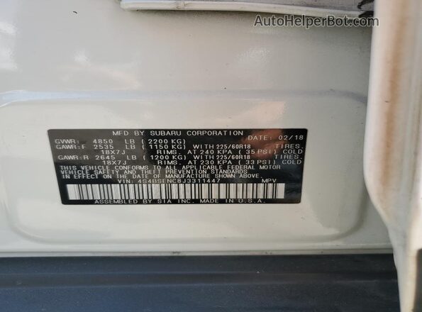 4S4BSENC8J3311447 2018 SUBARU OUTBACK Белый 
