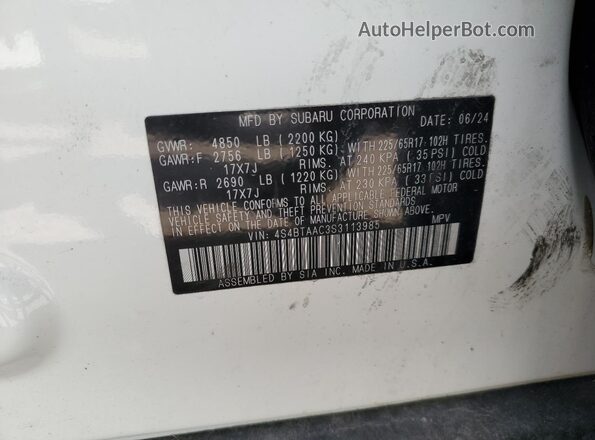 4S4BTAAC3S3113985 2025 SUBARU OUTBACK White Вид підкапотного простору