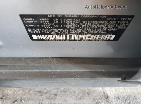 4S4BTAAC6L3132788 2020 SUBARU OUTBACK Silver Vista del compartimento del motor