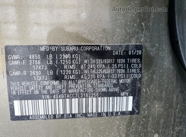 4S4BTACC7L3182256 2020 SUBARU OUTBACK Green VIN sticker view