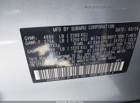 4S4BTADC7R3259411 2024 SUBARU OUTBACK Silver 