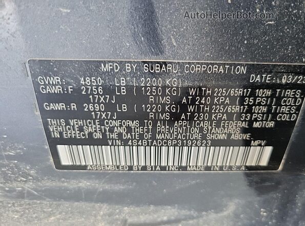4S4BTADC8P3192623 2023 SUBARU OUTBACK  