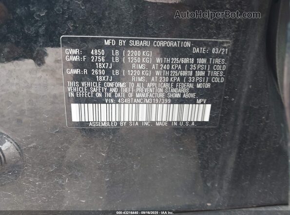 4S4BTANC7M3197399 2021 SUBARU OUTBACK Зеленый Вид подкапотного пространства