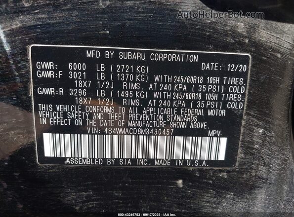 4S4WMACD8M3430457 2021 SUBARU ASCENT Black 