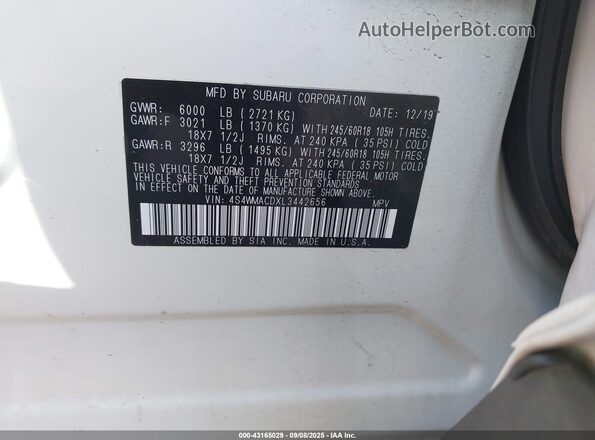 4S4WMACDXL3442656 2020 SUBARU ASCENT Белый Вид подкапотного пространства