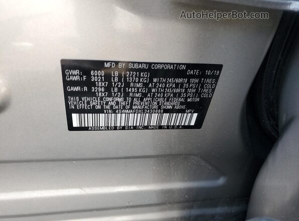 4S4WMAFDXL3430888 2020 SUBARU ASCENT Серебряный Вид наклейки с VIN-кодом