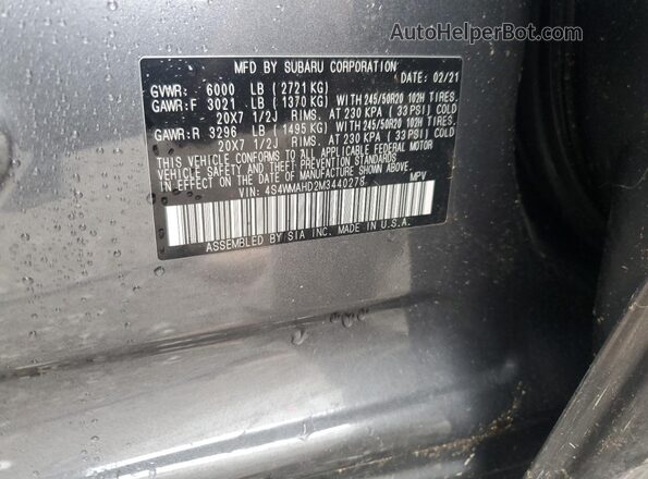 4S4WMAHD2M3440278 2021 SUBARU ASCENT Charcoal 