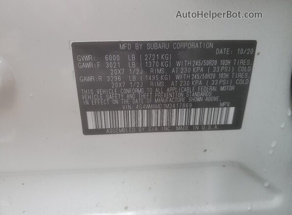 4S4WMAMD1M3417869 2021 SUBARU ASCENT White Սալոնի 360 աստիճան տեսք