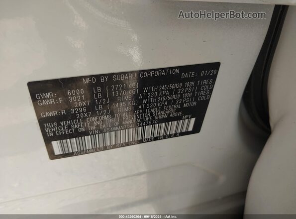 4S4WMARD4L3447570 2020 SUBARU ASCENT Белый Вид подкапотного пространства
