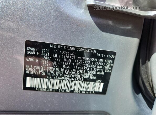 4S4WMARD6M3424373 2021 SUBARU ASCENT Silver VIN կոդի պիտակի տեսք
