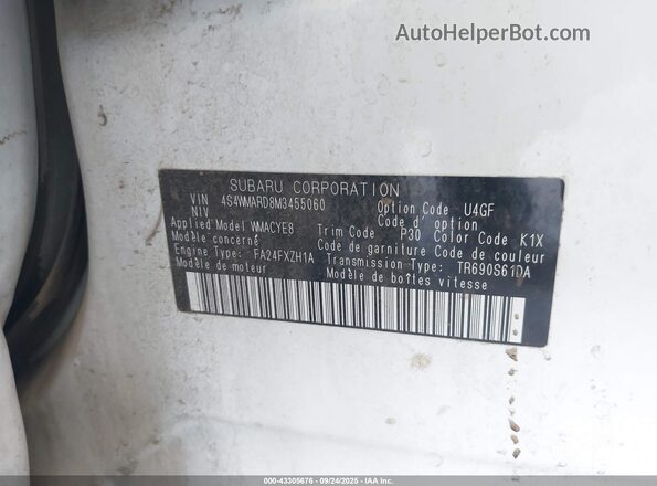 4S4WMARD8M3455060 2021 SUBARU ASCENT White Engine compartment view