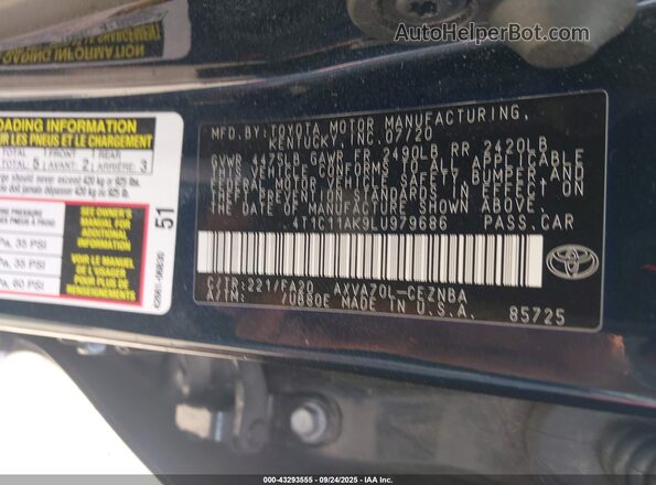 4T1C11AK9LU979686 2020 TOYOTA LE Dark Blue Вид підкапотного простору