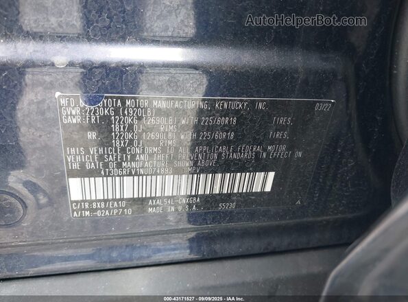 4T3D6RFV1NU074893 2022 TOYOTA LIMITED Dark Blue Вид подкапотного пространства