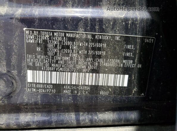 4T3D6RFV5MU036372 2021 TOYOTA LIMITED Blue 360 interior view