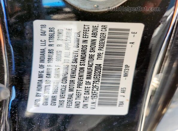 19XFC2F79JE032004 2018 HONDA CIVIC Black Widok naklejki z numerem VIN