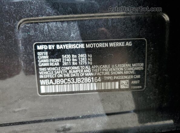 WBAJB9C53JB286164 2018 BMW M5 Серый Вид наклейки с VIN-кодом