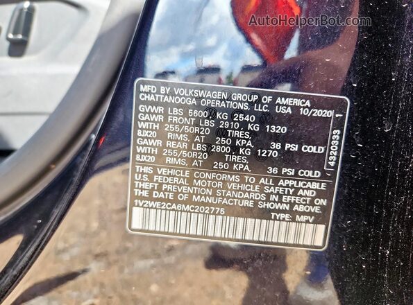 1V2WE2CA6MC202775 2021 VOLKSWAGEN ATLAS Black Vista de la etiqueta del VIN