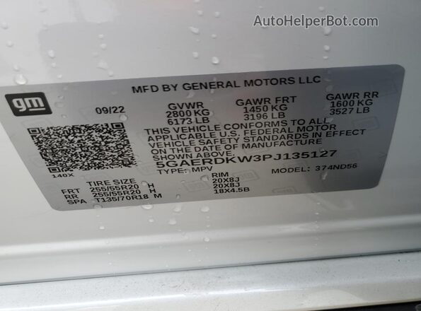 5GAERDKW3PJ135127 2023 BUICK ENCLAVE White 