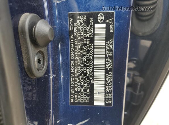 JTDBVRBD2KA006023 2019 TOYOTA MIRAI Blue VIN კოდის სტიკერის ხედი