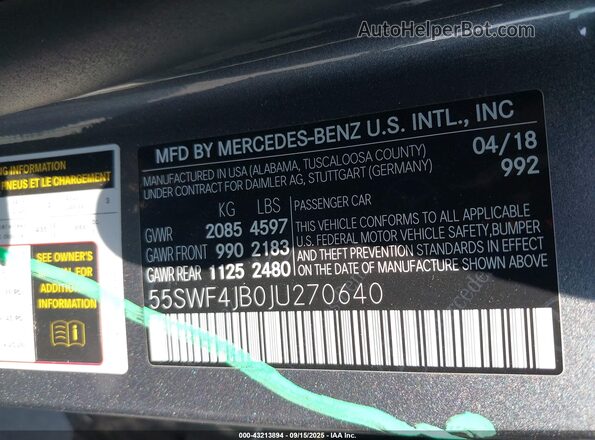 55SWF4JB0JU270640 2018 MERCEDES-BENZ C-CLASS Gray 