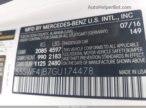 55SWF4JB7GU174478 2016 MERCEDES-BENZ C-CLASS White Вид підкапотного простору