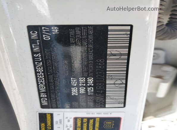 55SWF4JB8JU237868 2018 MERCEDES-BENZ C White 