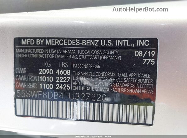 55SWF8DB4LU327220 2020 MERCEDES-BENZ C-CLASS Silver Engine compartment view