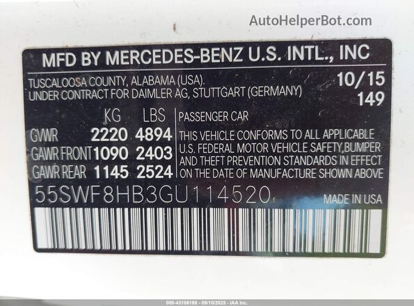 55SWF8HB3GU114520 2016 MERCEDES-BENZ AMG C 63 White Շարժիչի բաժամունքի տեսք