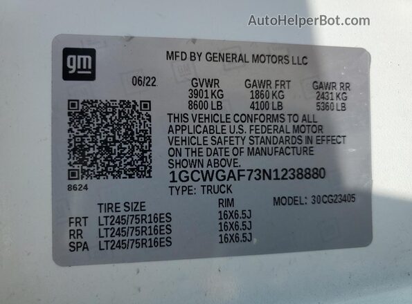 1GCWGAF73N1238880 2022 CHEVROLET EXPRESS Белый 
